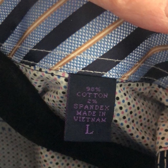 Men’s Mickelsons London Slim Fit Stretch Navy Dot Long Sleeve Dress Shirt Size L - Picture 10 of 10